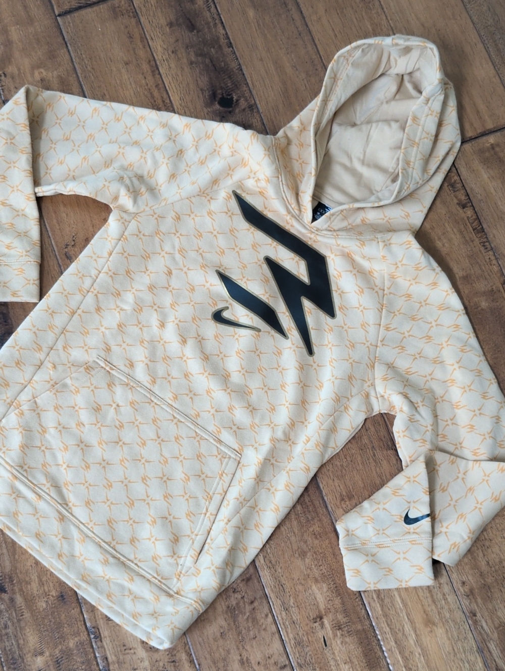 Nike 3BRAND Boys XL Cream Gold Logo Pullover Hoodie